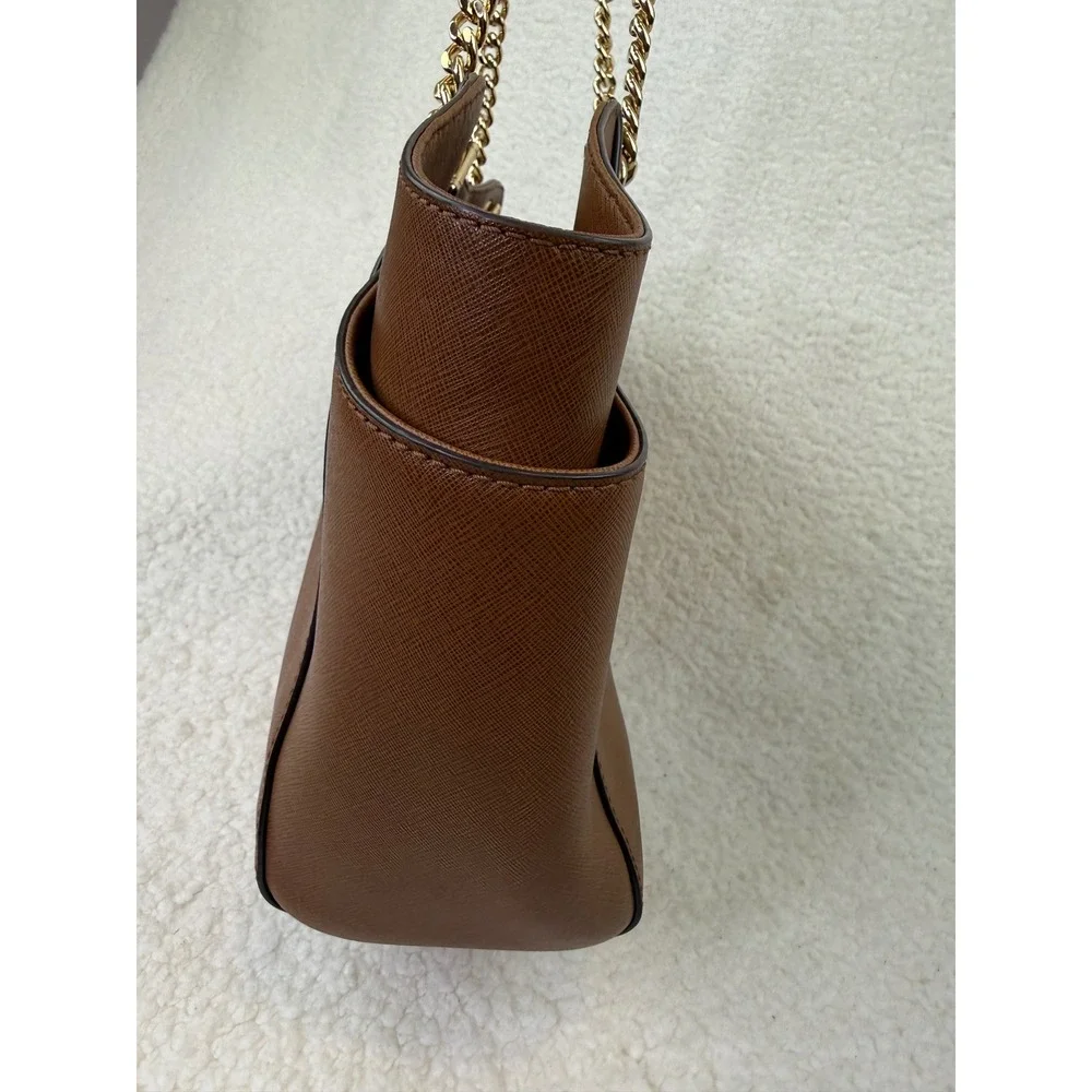 Michael Kors Jet Set East West Tote Brown Saffiano Leather Gold Chain Bag - Picture 11 of 12